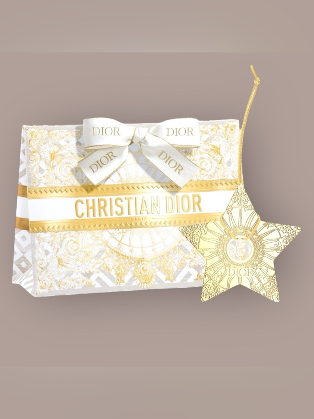 White-Gold Dior Holiday 2024 Star Ornament-Mini Gift Bag SET